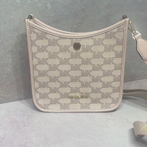 Michael Kors Briley Crossbody MK Signature Logo Jacquard Pink & White